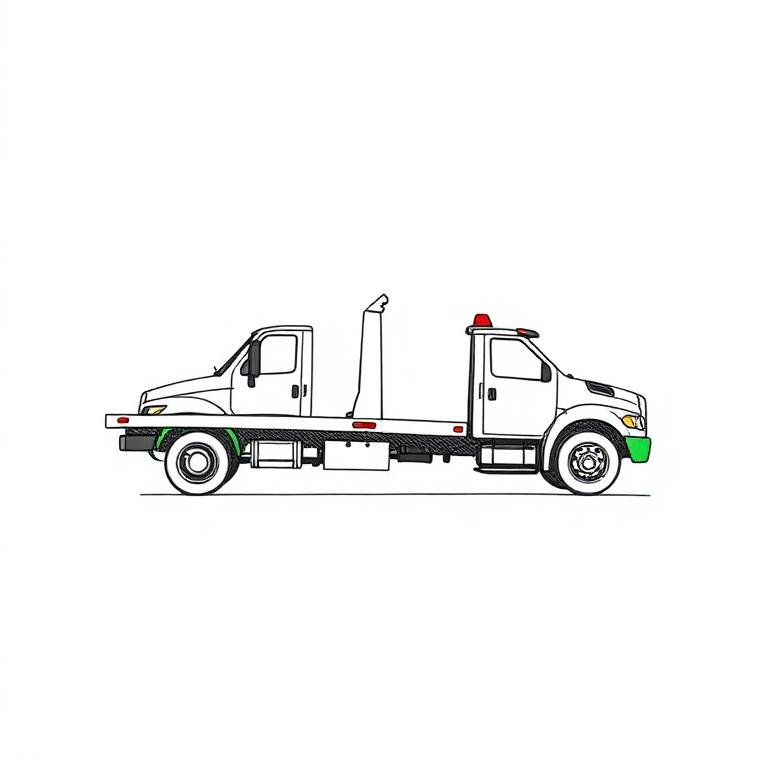 Sedan being winched onto a hydraulic flatbed tow truck with all four wheels off the ground in Toronto