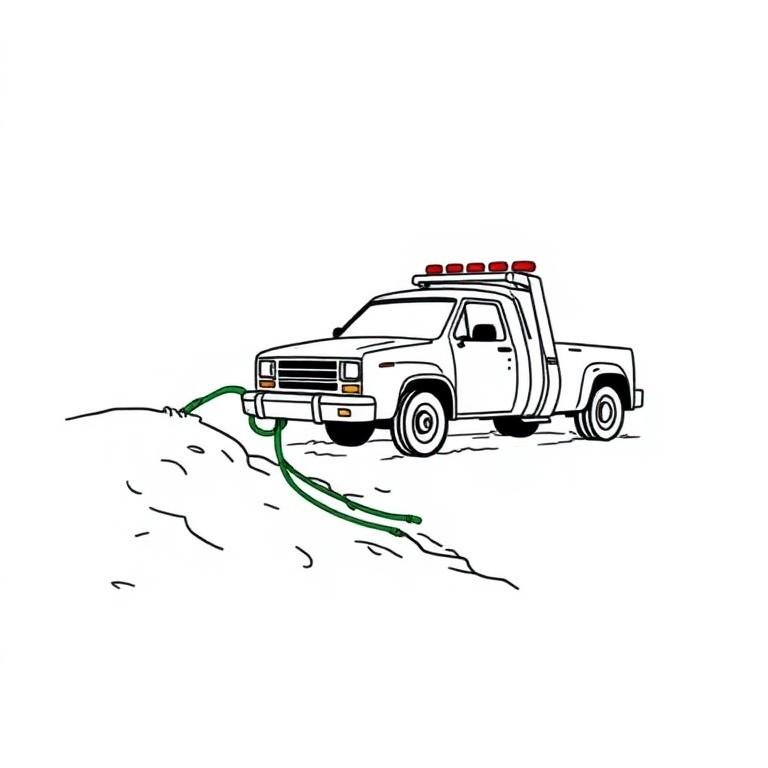 Tow operator winching a vehicle out of a snow-filled ditch beside an Ontario roadway